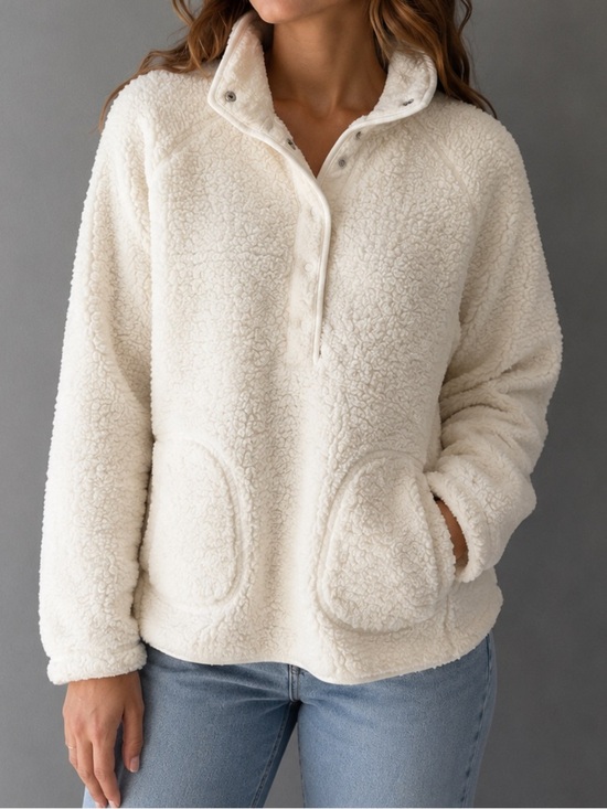 La Vie En Rose Sweaters - La Vie en Rose Cream Sherpa Fleece Pullover Sweater Size Large